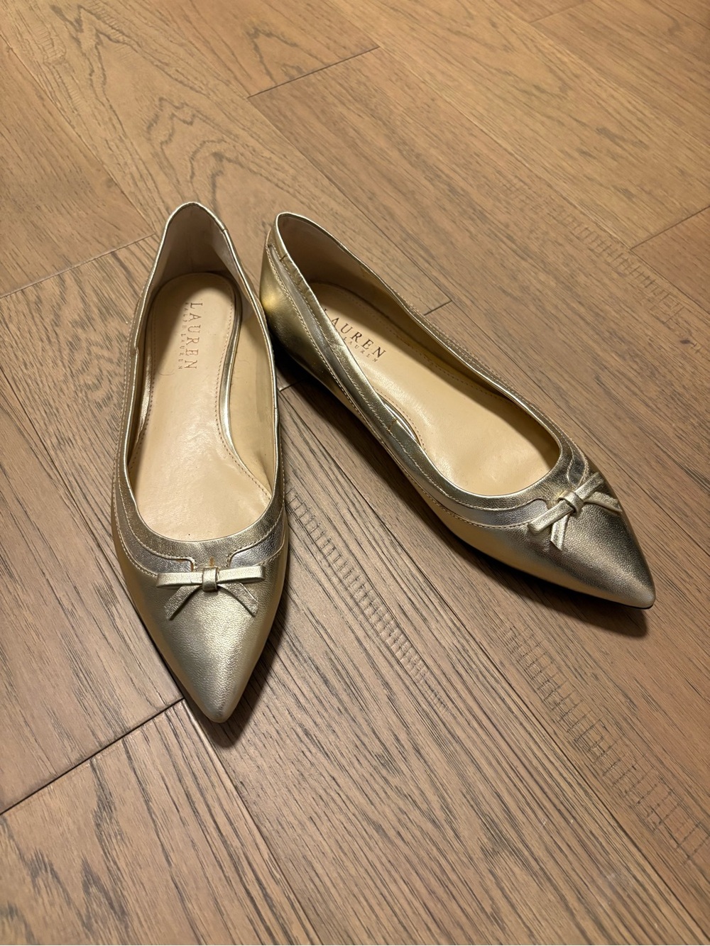 Lauren Ralph Lauren Metallic Gold Pointed-Toe Ballet Flats